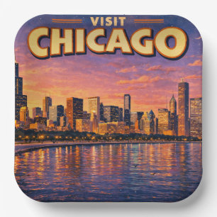 Chicago skyline and Lake Michigan in the evening Paper Plates