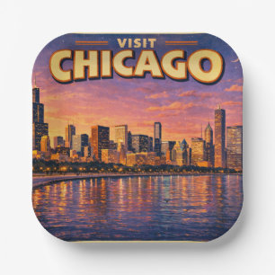 Chicago skyline and Lake Michigan in the evening Paper Plates