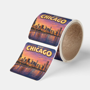 Chicago skyline and Lake Michigan in the evening Square Sticker