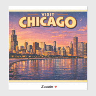 Chicago skyline and Lake Michigan in the evening Sticker