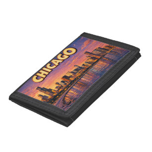 Chicago skyline and Lake Michigan in the evening Trifold Wallet
