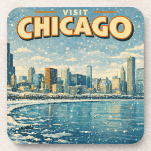 Chicago skyline and Lake Michigan in winter  Beverage Coaster