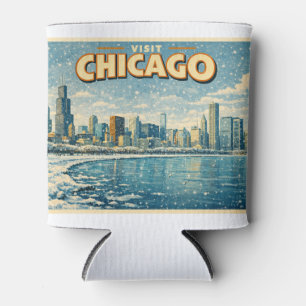 Chicago skyline and Lake Michigan in winter Can Cooler