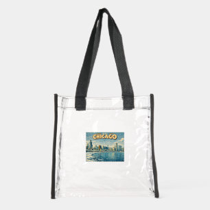 Chicago skyline and Lake Michigan in winter  Clear Tote Bag