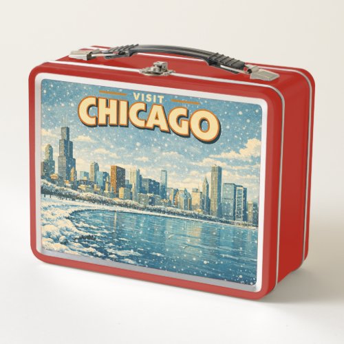 Chicago skyline and Lake Michigan in winter  Metal Lunch Box