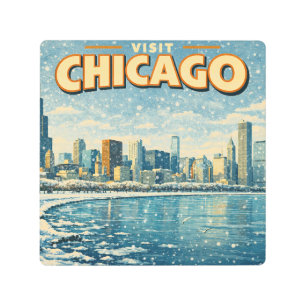 Chicago skyline and Lake Michigan in winter Metal Print