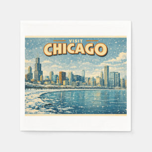 Chicago skyline and Lake Michigan in winter Napkins