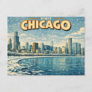 Chicago skyline and Lake Michigan in winter Postcard