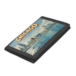 Chicago skyline and Lake Michigan in winter  Trifold Wallet