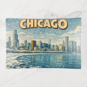 Chicago skyline and Lake Michigan in winter Trinket Tray