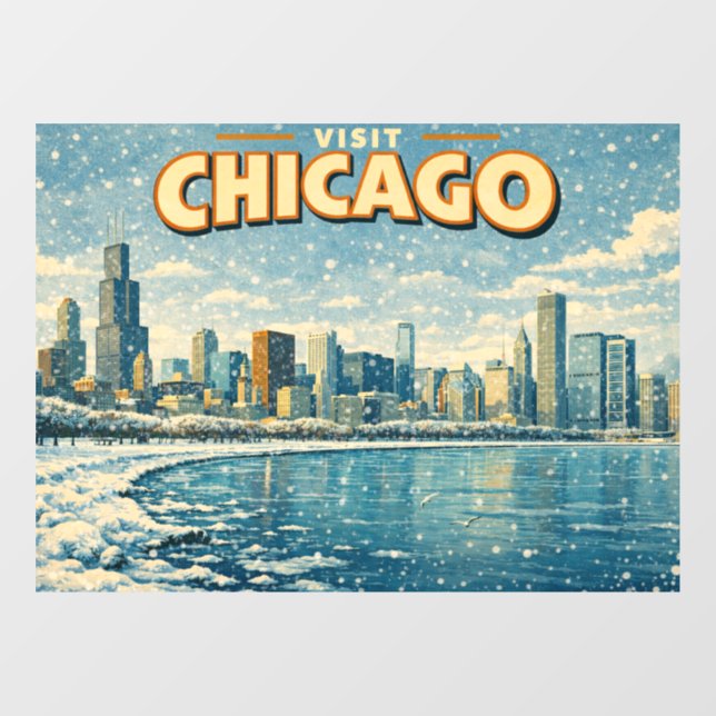 Chicago skyline and Lake Michigan in winter  Window Cling (Sheet)