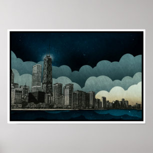 Chicago Skyline Architectural Drawing Poster