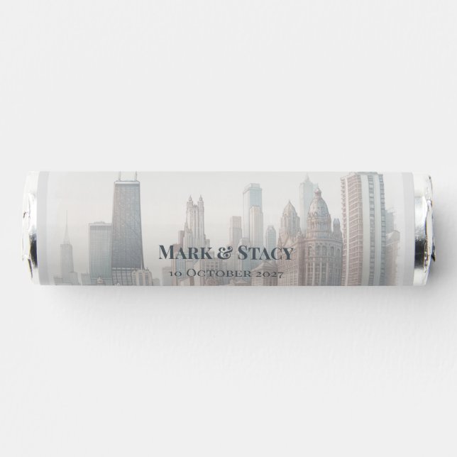 Chicago Skyline Architecture Watercolor Wedding Breath Savers® Mints (Front)