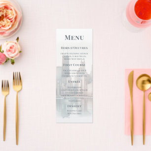 Chicago Skyline Architecture Watercolor Wedding Menu