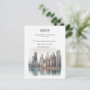 Chicago Skyline Architecture Watercolor Wedding RSVP Card