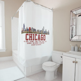 Chicago Skyline.  Area Names and Coordinates Shower Curtain