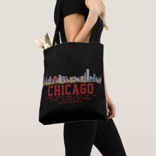 Chicago Skyline.  Area Names and Coordinates Tote Bag
