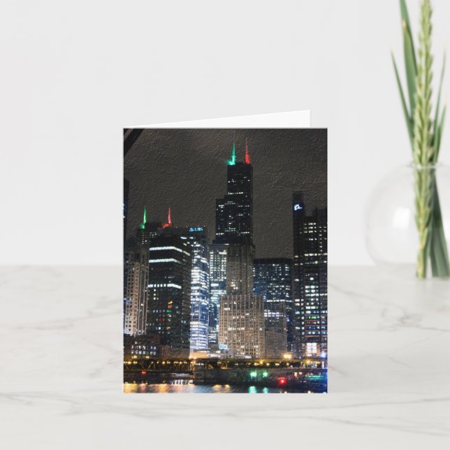 Chicago Skyline at Christmans Holiday Card (Front)