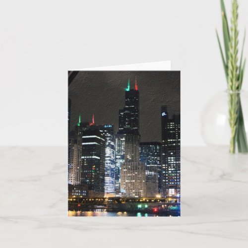 Chicago Skyline at Christmans Holiday Card