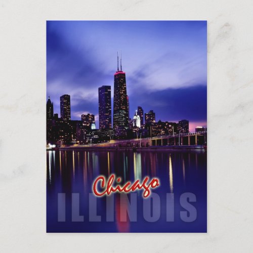 Chicago skyline at dusk postcard