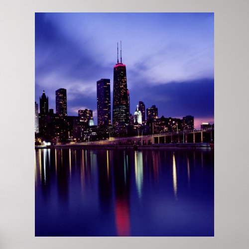 Chicago skyline at dusk poster