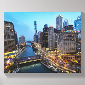 Chicago Skyline at Dusk River View Canvas Photo Tile