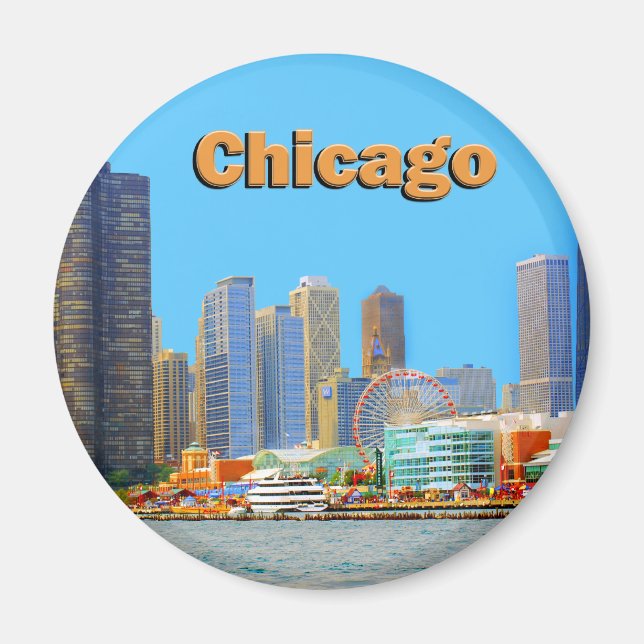 Chicago Skyline At Navy Pier Magnet (Front)