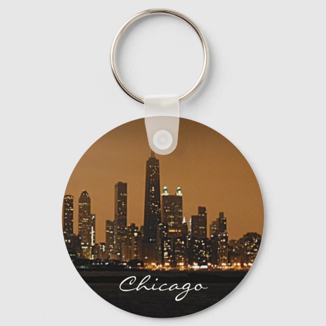 Chicago Skyline at night at John Hancock Center Keychain (Front)