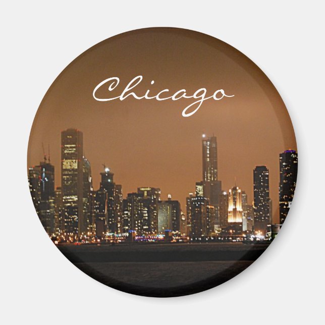 Chicago Skyline at night at Navy Pier Magnet (Front)