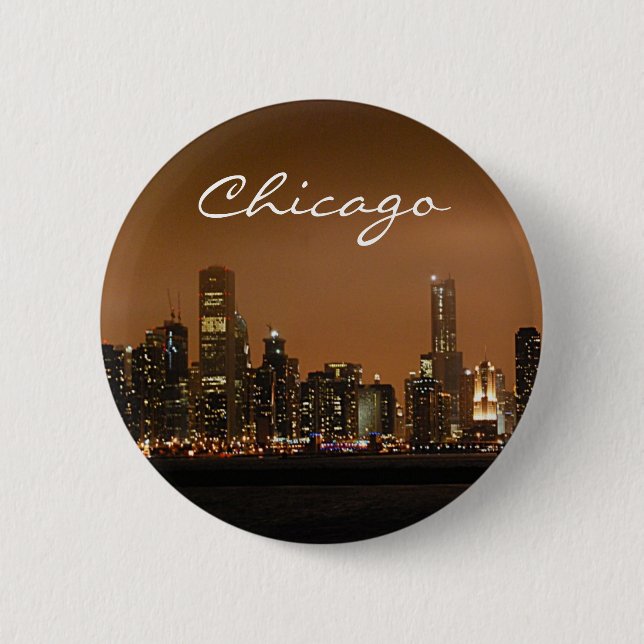 Chicago Skyline at night at Navy Pier Pinback Button (Front)