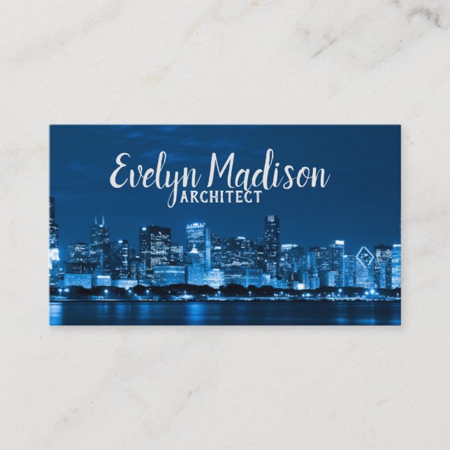 Chicago Skyline At Night Business Card (Front)
