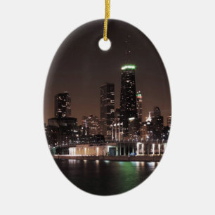Chicago Skyline at Night Ceramic Ornament