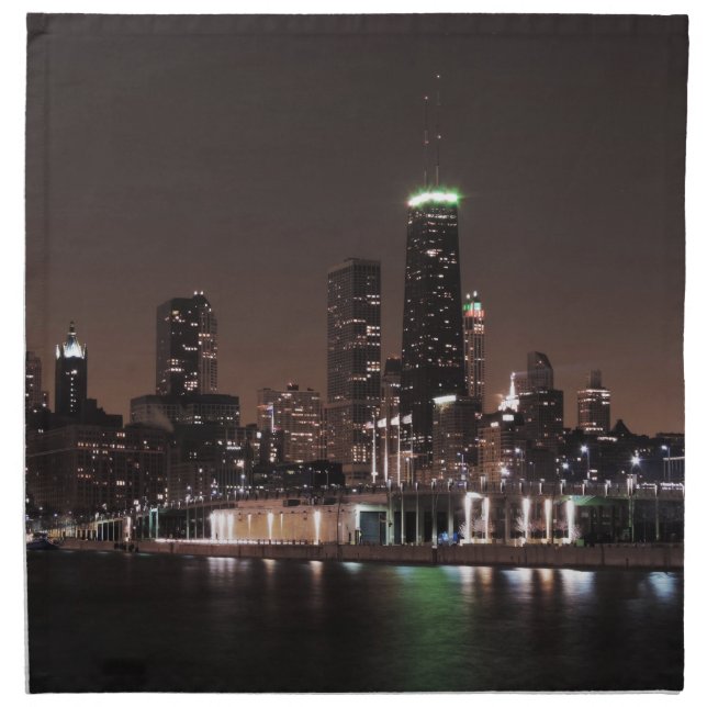Chicago Skyline at Night Cloth Napkin (Front)