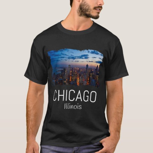 Chicago Skyline At Night Cool Souvenir Gift Chicag T_Shirt