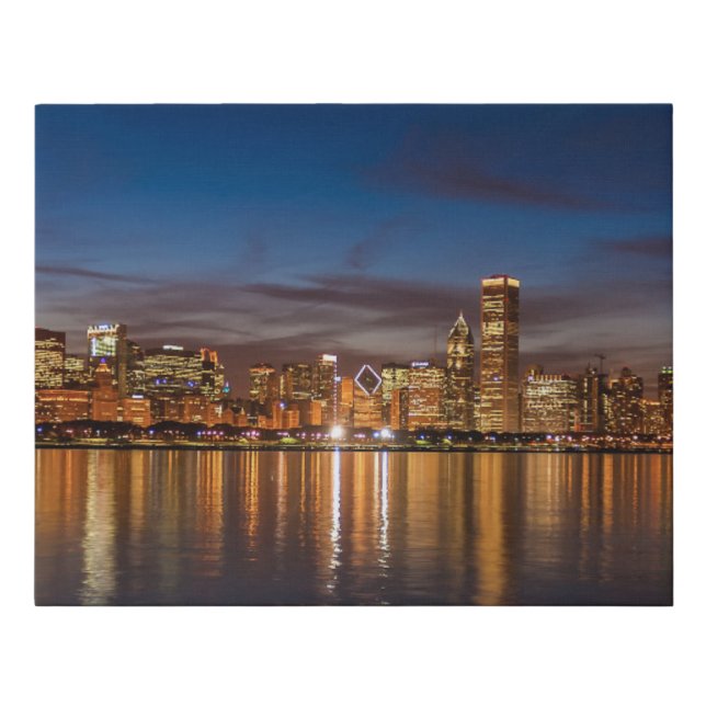 Chicago Skyline At Night Faux Canvas Print (Front)