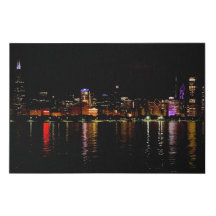 Chicago Skyline at Night Faux Canvas Print