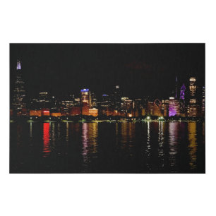 Chicago Skyline at Night Faux Canvas Print