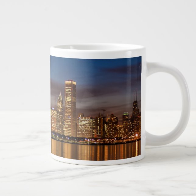 Chicago Skyline At Night Giant Coffee Mug (Right)