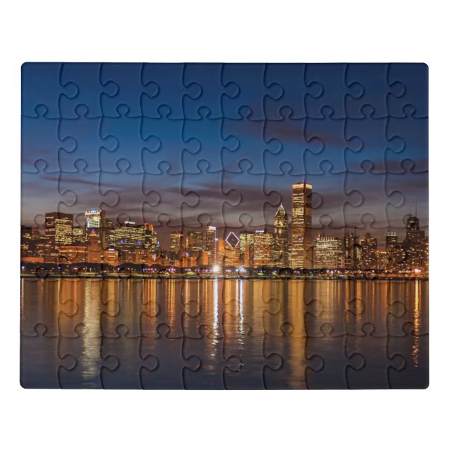 Chicago Skyline At Night Jigsaw Puzzle (Puzzle Horizontal)