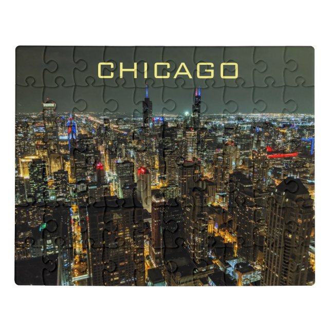 Chicago Skyline at Night Jigsaw Puzzle (Puzzle Horizontal)