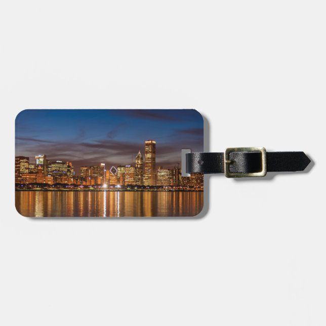 Chicago Skyline At Night Luggage Tag (Front Horizontal)