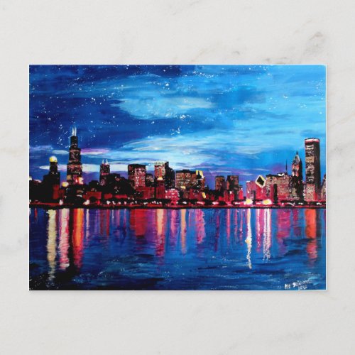 Chicago Skyline At Night Postcard