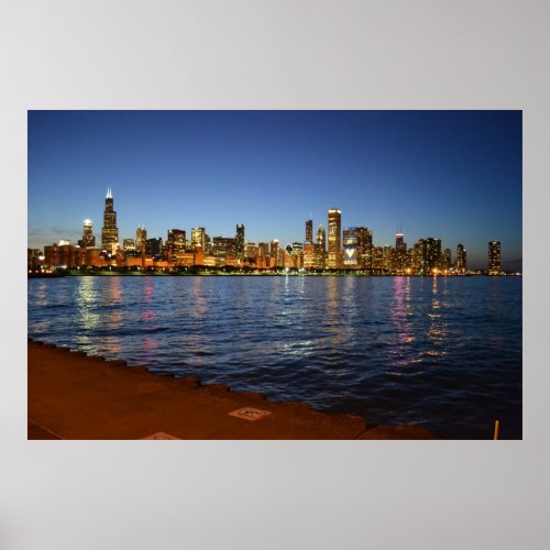 Chicago Skyline at Night Poster