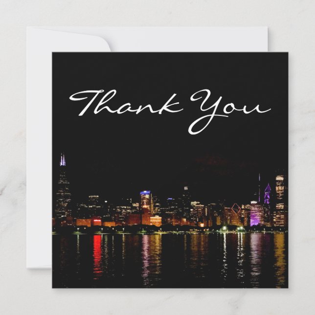 Chicago Skyline at Night Thank You Card (Front)