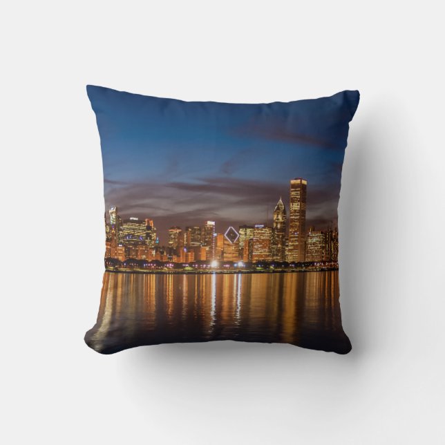 Chicago Skyline At Night Throw Pillow (Front)