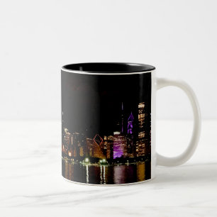 Chicago Skyline at Night Two-Tone Coffee Mug