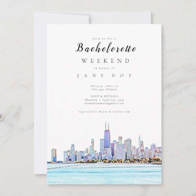 Chicago Skyline Bachelorette Party Invitation (Front)