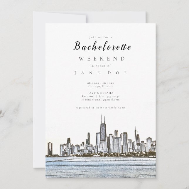 Chicago Skyline Bachelorette Party Invitation (Front)