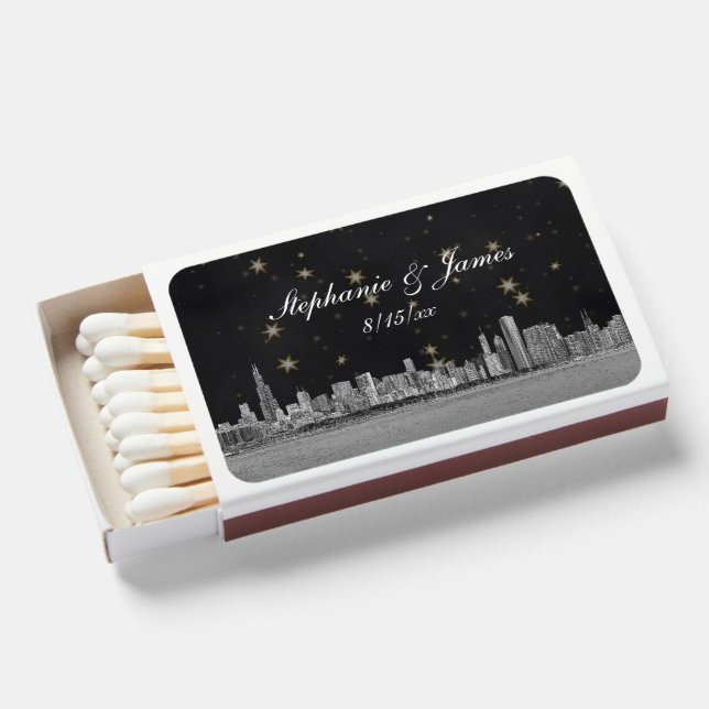 Chicago Skyline Black Gold Star Matchboxes (Front Open)