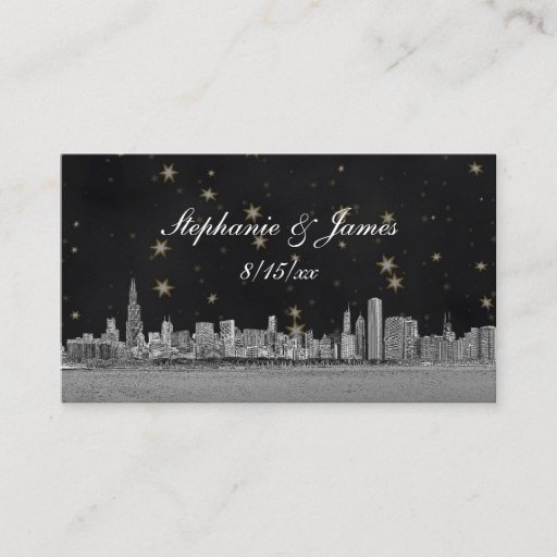 Customizable Chicago Skyline Black Gold Star Place Cards Business Card
